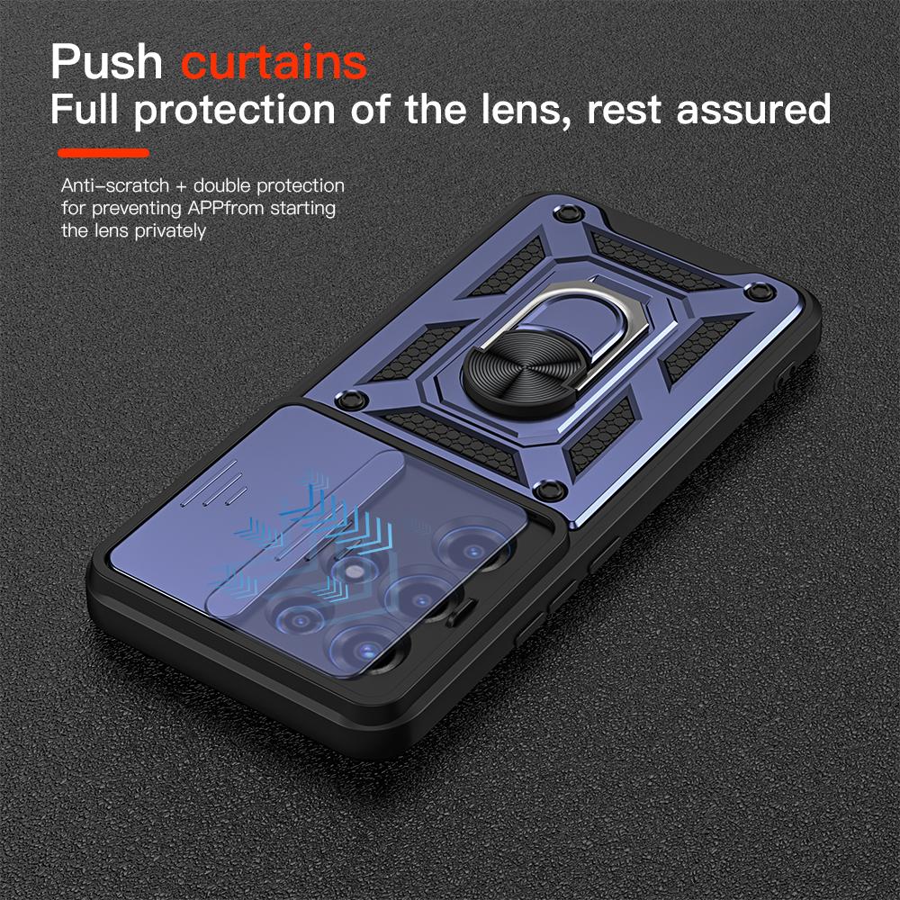 KEYSION Shockproof Armor Case for Itel SUPER 26 Ultra Slide Camera Lens Protection Ring Stand Phone Cover for Itel S26 Ulltra