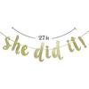 She Did It Gold Glitter Cursive Banner Sign, Graduation Garland, Class of 2025 Grad Party Decorations Supplies (Gold)