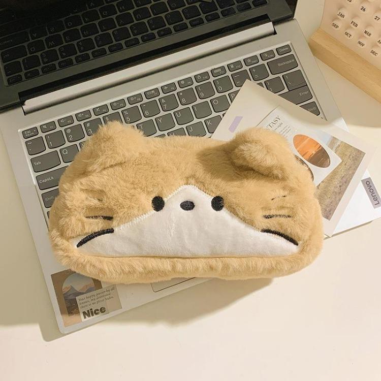 Cute Plush Pencil Case with Animal Glasses Design Large Capacity Cat Dog Shaped Makeup Bag School Stationer Bag Gift for Kids
