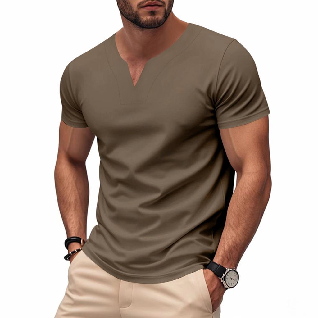 Men's Summer British Gentleman V-neck Shirt Quick-drying Skin-friendly Loose Trendy Short-sleeved T