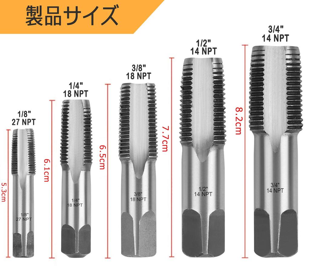 MoToNa 5-Piece Pipe Thread Repair NPT Tap Kit for Repairing Internal Pipe Threads (3/4", 1/2", 3/8", 1/4", 1/8")