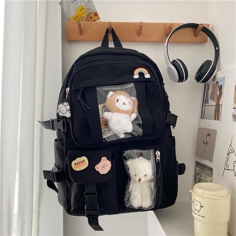 Backpacks Candy Color Sweet Cute School Bags Large Capacity Multi-pockets Water Proof Students College Korean Style(Without Toy Accessories)