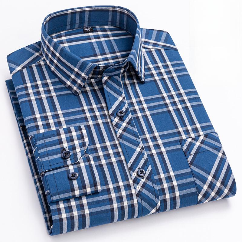 100% Pure Cotton Plaid Long-Sleeve Shirt For Men Spring/Summer Casual All-Cotton Shirt Versatile Business Style For Young Men