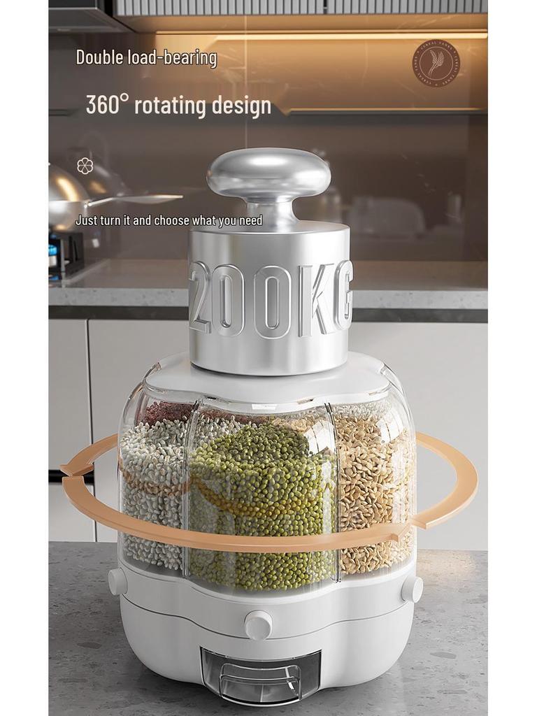 Rotating Rice Storage Bin: Insect & Moisture-Proof, Sealed Divided Grain Canister for Household Use