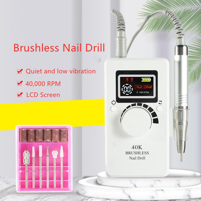 

Портативная бесщеточная беспроводная машина для маникюра с двойным ЖК-дисплеем, 40000 об/мин, фрезер для ногтей EU PLUG чёрный