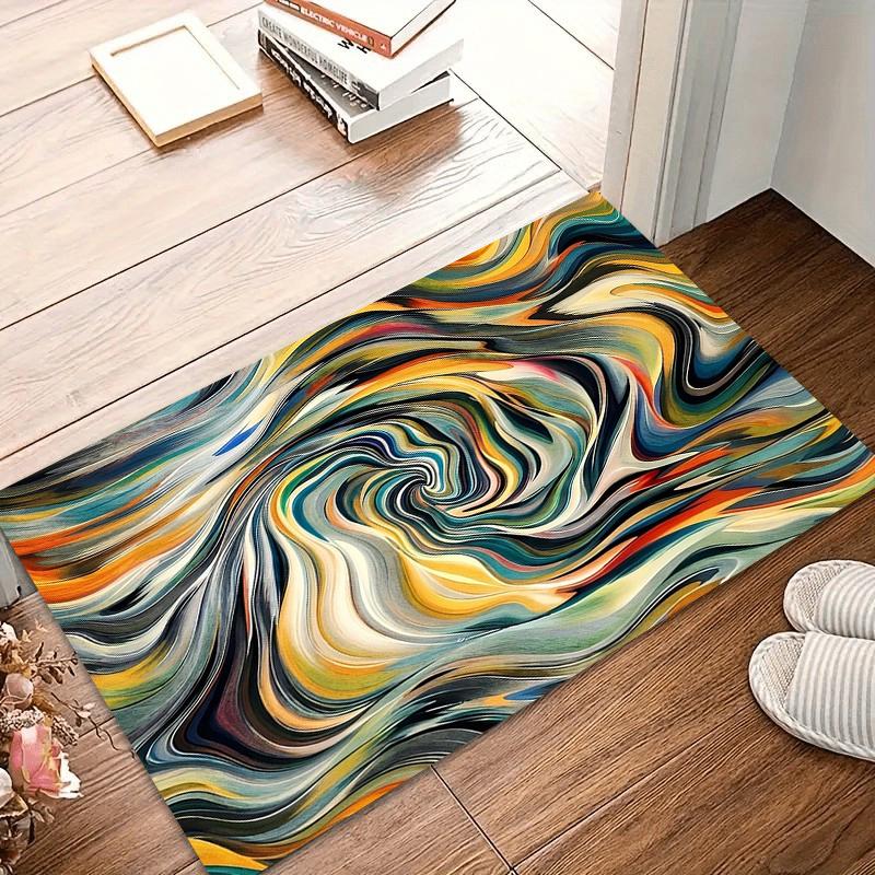 Colorful Swirl Living Room Area Rug Non-Slip Washable Rugs & Carpet with Bold Fluid Design for Contemporary Home Decor Floor Mat