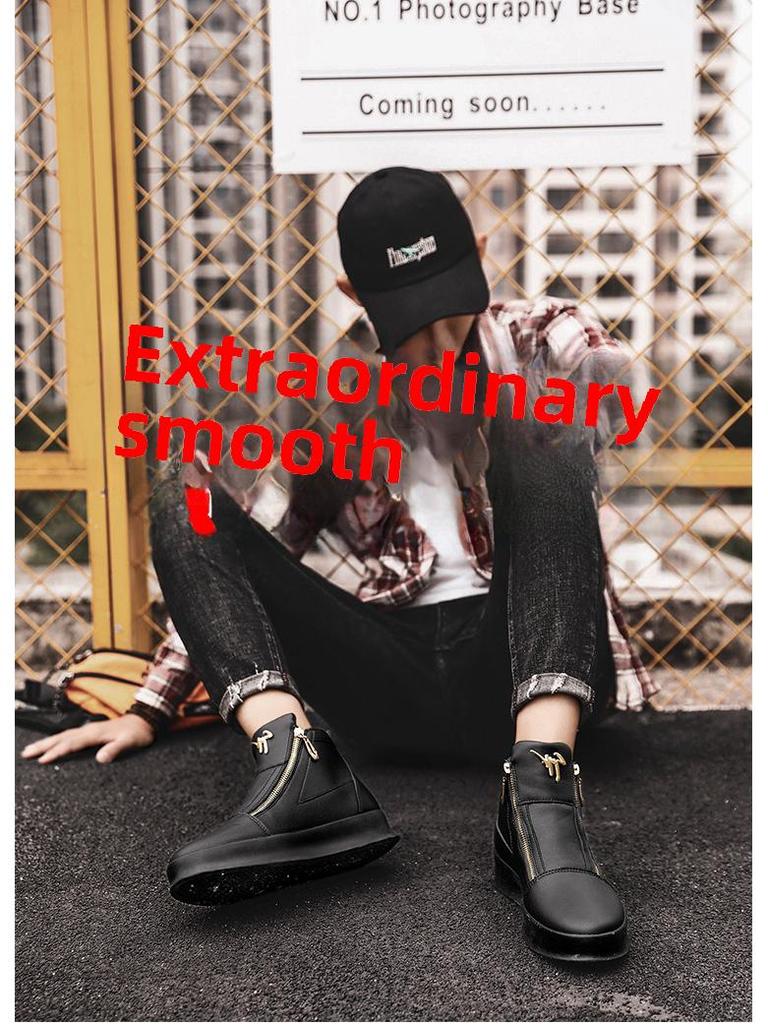 2024 Men's Summer Leather High-Top Sneakers: Breathable, Thick-Soled White Casual Shoes