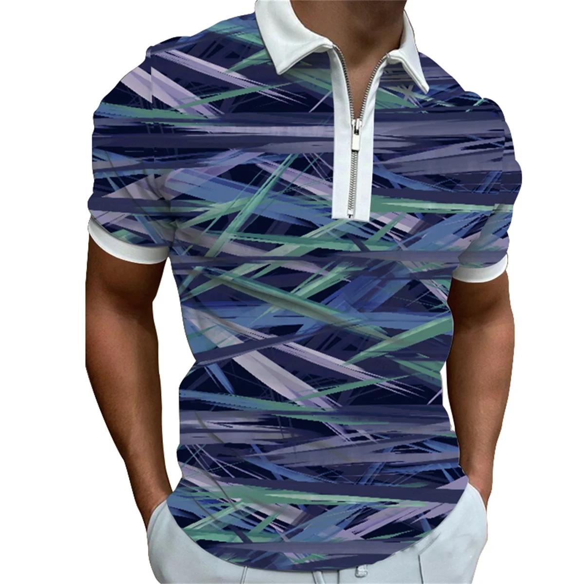 

Men s Short Sleeve Casual Summer Zipper Lapel Polo Men s Personalized Printed T-shirt 5XL