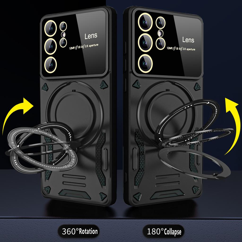 Suitable for Samsung S25 Ultra Magnetic Suction Phone Case S24FE Rotary Bracket A55 Full Inclusive Anti Fall Protection Case