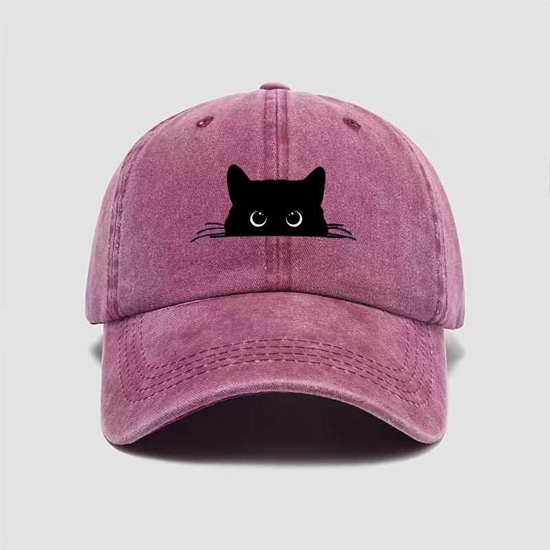 1 Stück, Niedliche Katze Print Gewaschene Baseballkappe, Modische Ganzjahres-Outdoor-Wanderparty-Hut, Leichter Polyester mit Schnallenverschluss