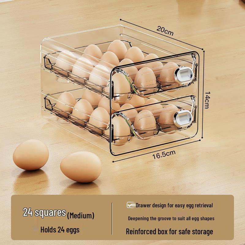 Double Layer Egg Freshness Storage Box with PET Timer - Refrigerator Drawer Style
