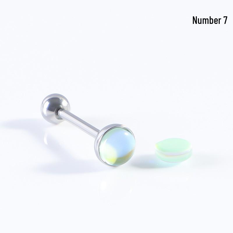 Iridescent Multi-Color Stainless Steel Tongue Ring - Removable Threaded Piercing Jewelry, Hot Girl Style.