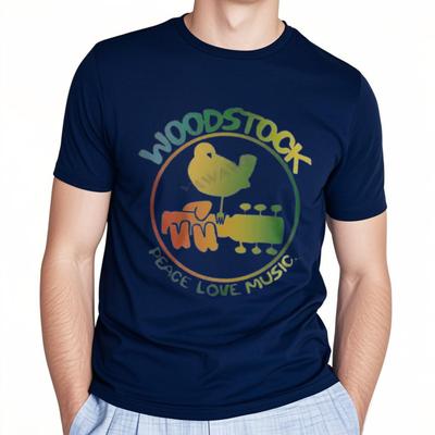 Autentické Woodstock 3 dny Mír Hudba Barevné Logo Kytara Pták Tričko Top Pánská Značka Tričko Muži Léto Bavlněné Tričko