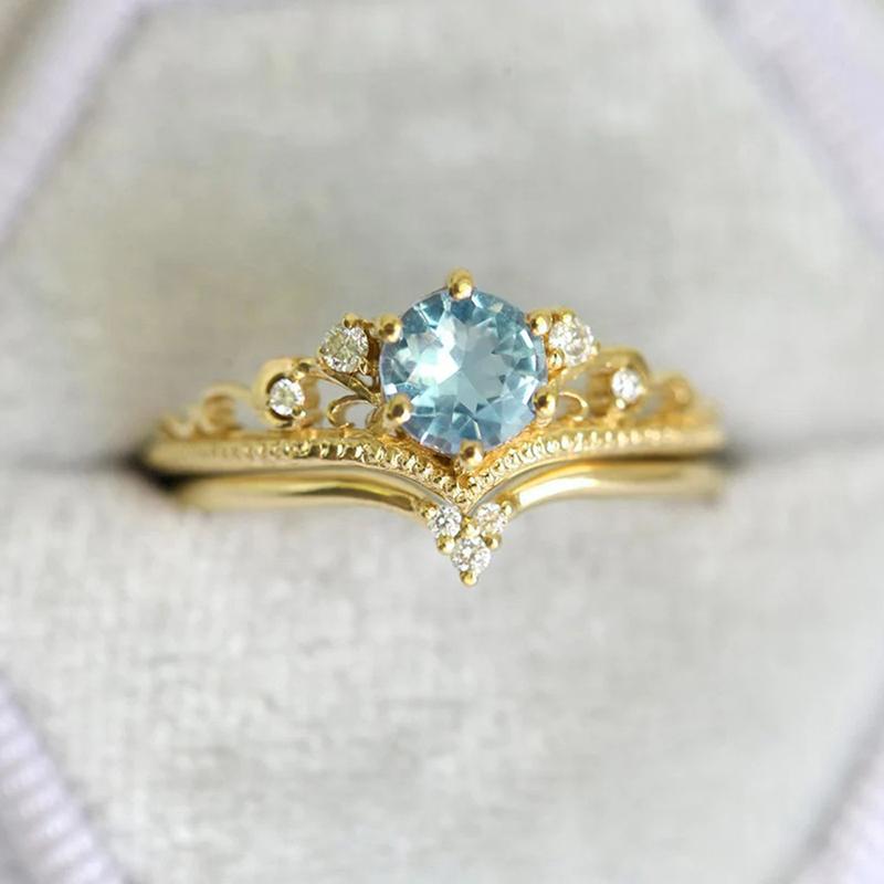 Huitan 2Pcs/Set Women Rings Simple Elegant Design Accessories Inlaid Bright CZ  Chic Jewelry for Wedding Engagement Party