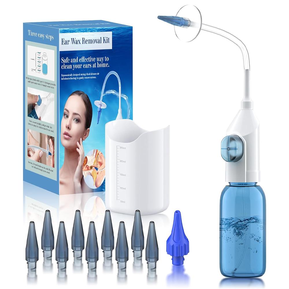 Ear Wax Removal Kit, Manual Ear Irrigation Flushing System, Non-Electric Ear Cleaner Set with Full Cleaning Tools