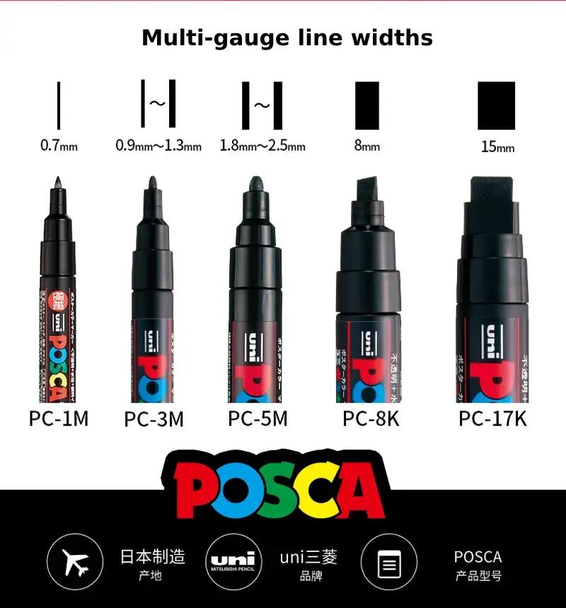 Japan Posca Posterfarbe Markierungsstifte, PC-1M/3M/5M Weiß/Schwarz/Gold/Silber Wasserdichte Farbstifte zum Zeichnen Malen stiften