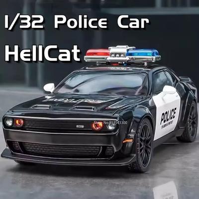 1:32 Hellcat policijos automobilio modelis žaislas lydinio liejinys simuliacinis mastelis atitraukiamas modelis su garsu ir šviesa atitraukiamas automobilio žaislas berniuko dovana stalo papuošalai