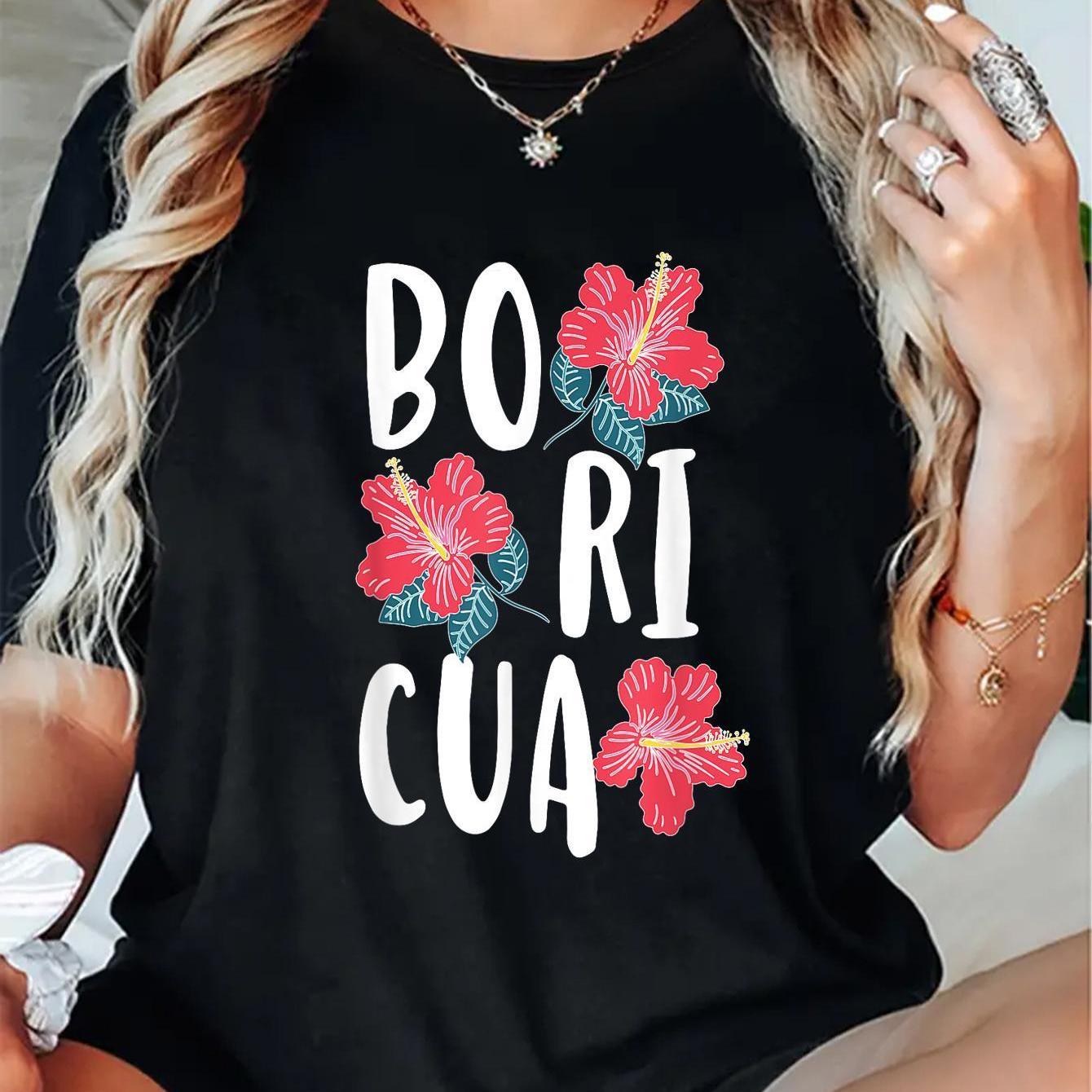 

Poriku Flower Latin American Puerto Rican Puerto Rican Print Women s Crew Neck Short Sleeve T-Shirt 5XL різнокольоровий