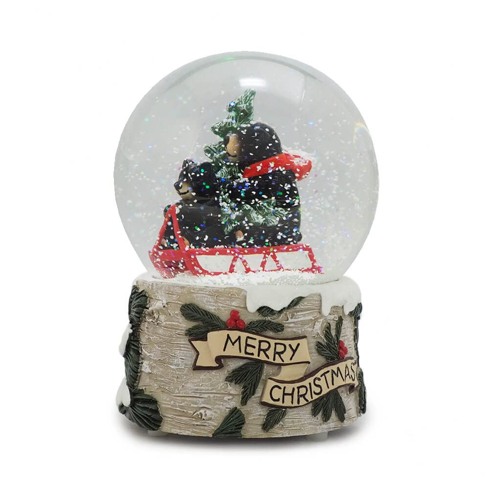 Black Bear On Slay Musical Snow Dome X H14 X [Roman] W9.5 D9.5cm