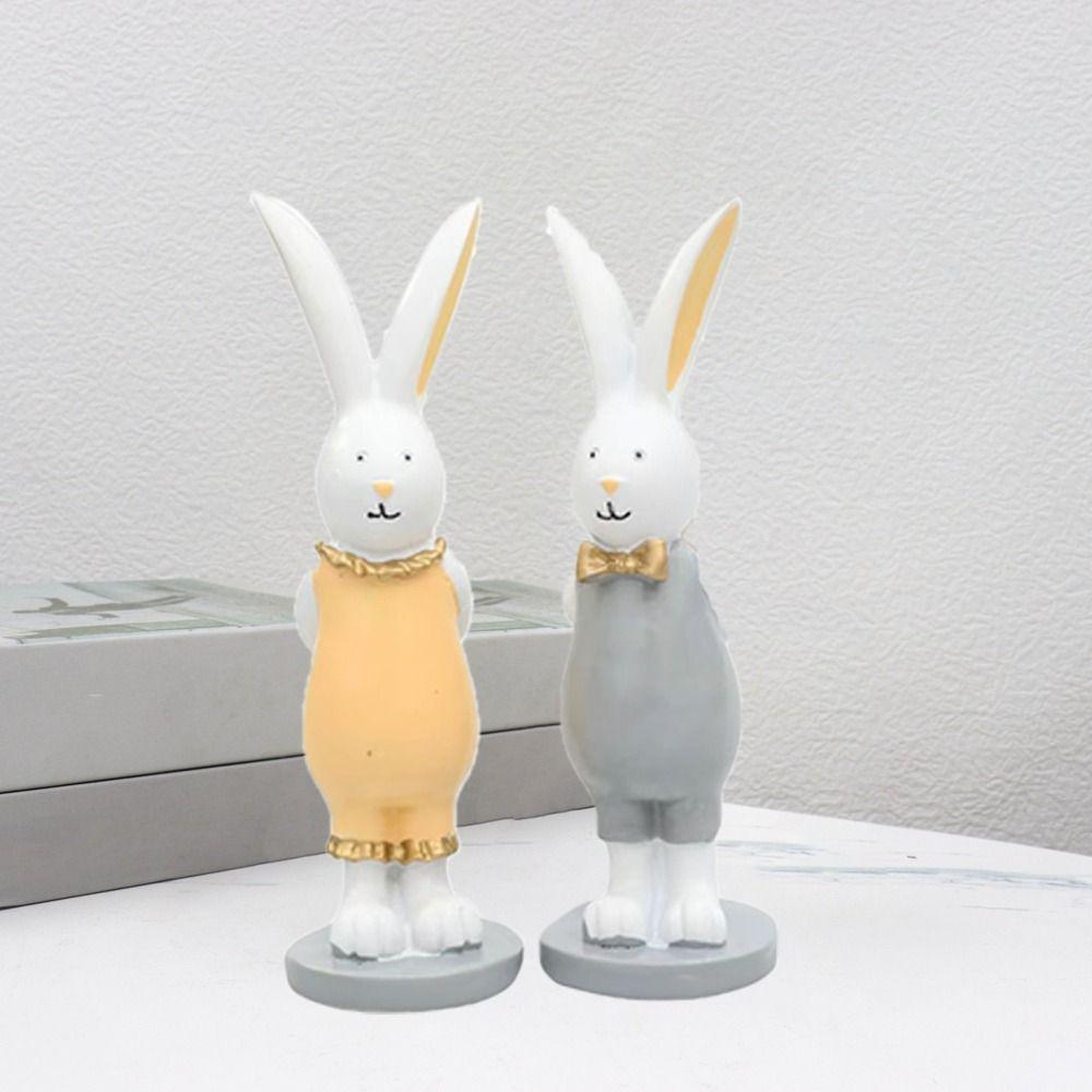 2pcs Gold Color Egg Animal Model Ornaments Hand-painted Easter Rabbit Figurine  Bedroom