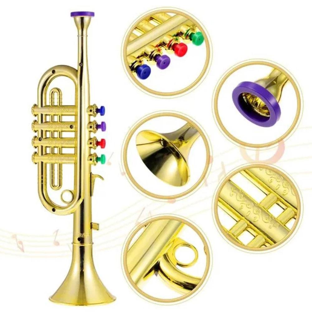 Trumpet Kids Musical Educational Toy Wind Instruments ABS Gold Trumpet With 4 Colored Keys For Kids Children R8G4