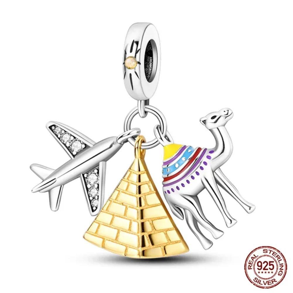 925 Silver Golden Charm Crown Family Tree Safety Chain Hollow Beads for Women DIY Bracelets Jewelry