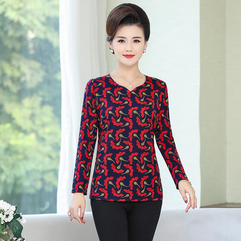 

2024 Spring & Fall Plus Size Long-Sleeve Printed T-Shirt for Women Aged 40-50 2XL (105-120 jin)