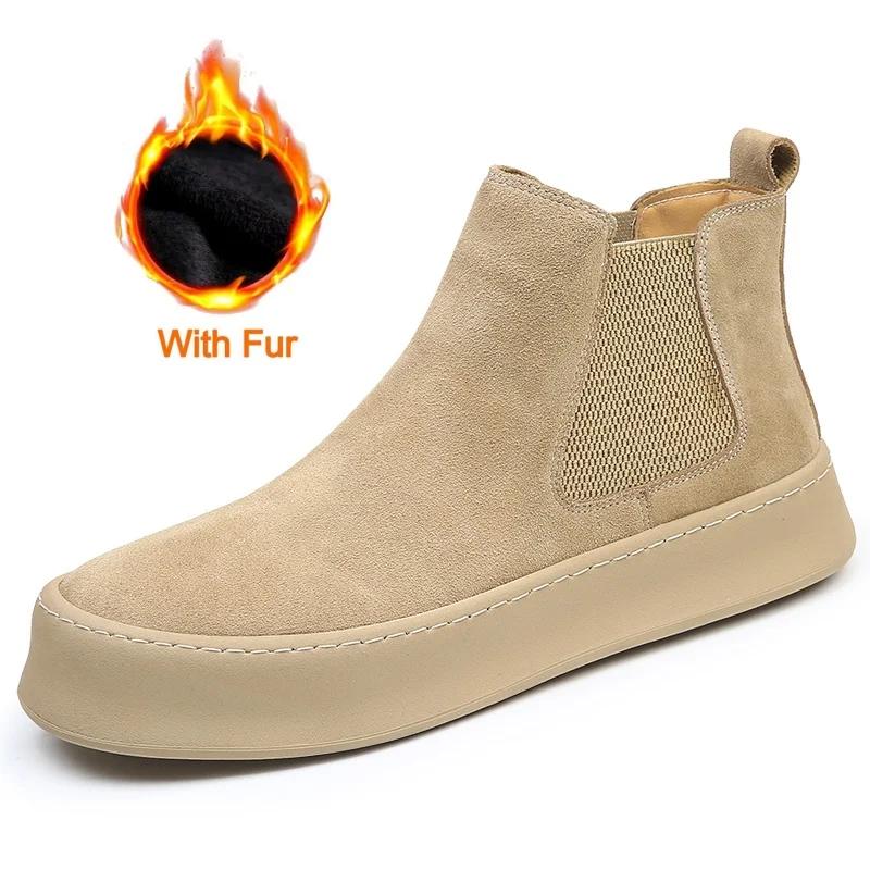 Genuine Leather Mens Chelsea Boots Comfy Thick Bottom Ankle Boots for Men Vintage Outdoor Business Casual Boots Mocassin