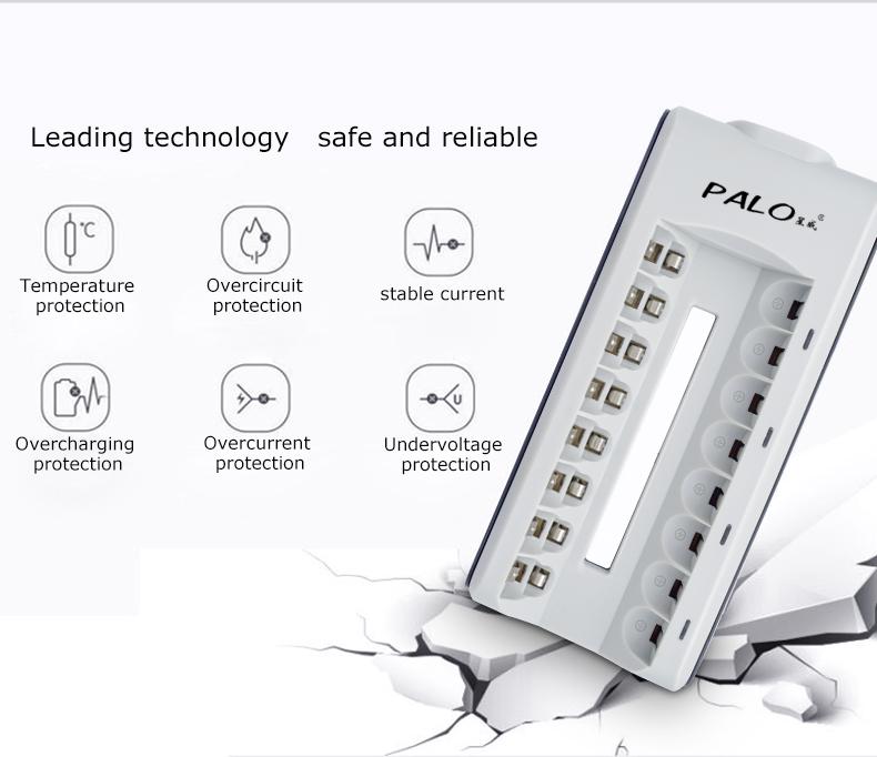 PALO 8 Slots Nimh Nicd Battery Smart Charger with LED Display for 1.2V Aa Aaa Rechargeable Battery Quick Charger