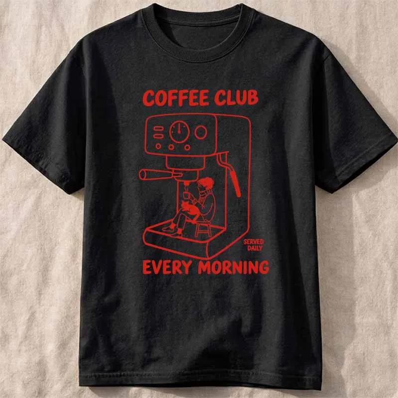 Coffee Club Print Tshirts For Unisex Summer Casual Fashion Comfortable Cotton Tops Korean Style Oneck Short Sleeve Tshirts