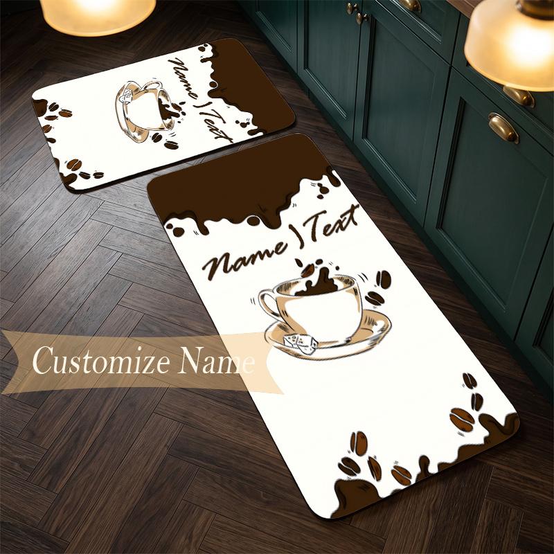 Cozy Coffee (19) Customize Name Flannel Kitchen Mat Soft Non-Slip Kitchen Floor Runner Rug for Home Kitchen Decor