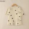 ZANZEA Women Casual Round Neck Loose Short Sleeve Print Blouse