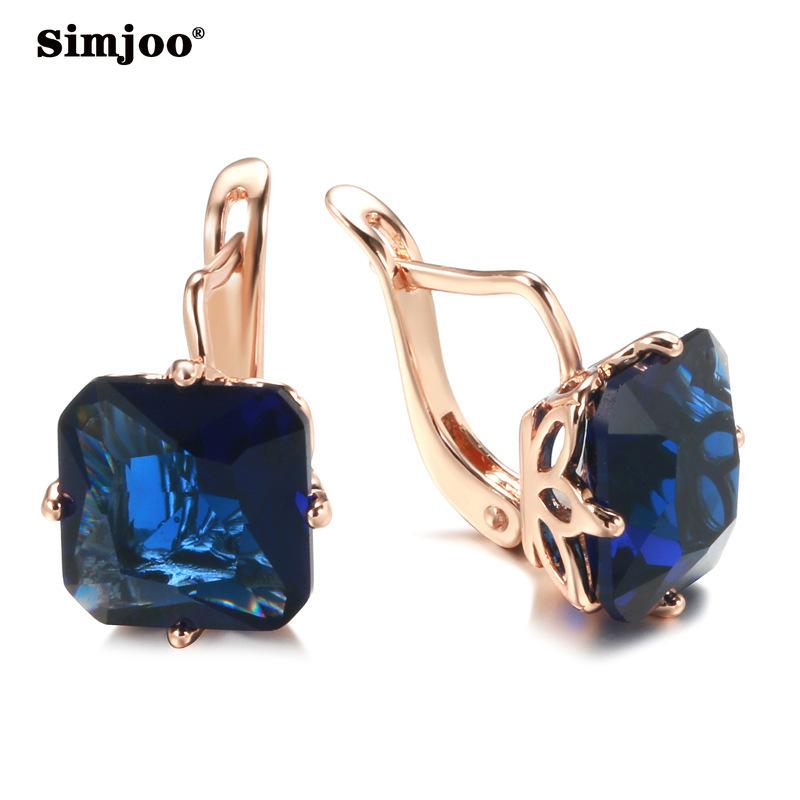 SIMJOO Stylish Rose Gold Color Earrings with Simple Geometric Square Zircon Earrings