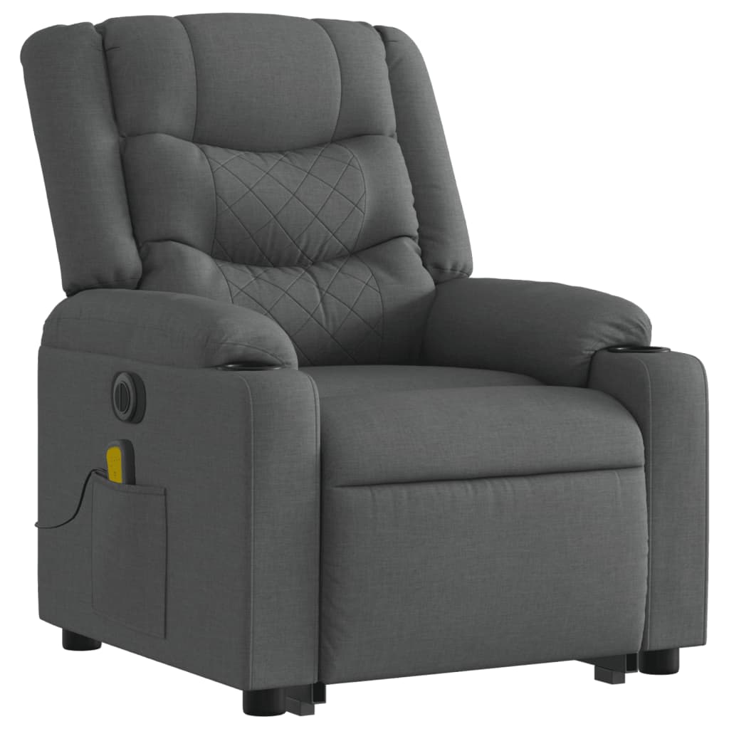Electric Massage Recliner with Rising Function Dark Grey Fabric