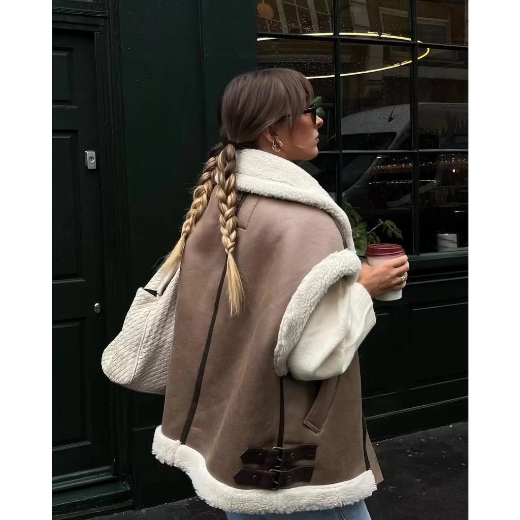 GMXIA Women's Vintage Casual Solid Color Print Autumn Winter Sleeveless POLO Neck Jackets & Coats