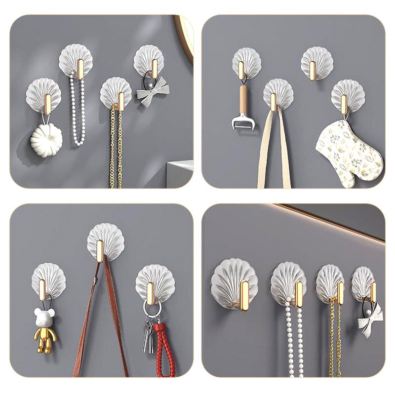 4/8Pcs Creative Shell Shape Wall Hook Bathroom Multifunction Punch-Free Hooks Coat Hanger Home Decoration Self-Adhesive Hooks
