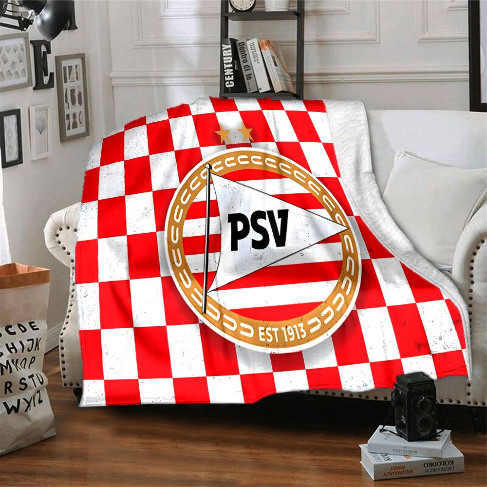 Psv Sportemblem Flanelldecke, Weiches Polyester, Modernes Design, Ganzjahres für Camping, Reisen, Geschenke für Feiertage oder Geburtstage