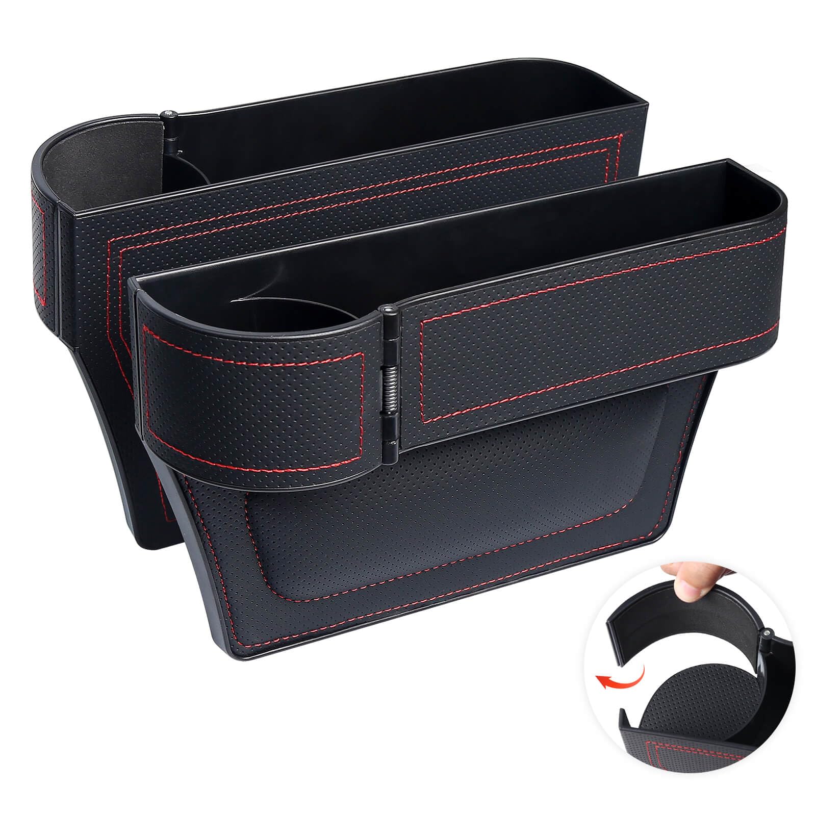 

Улучшенный KONGZEE Хранение в зазоре автомобильного сиденья Премиальный кожаный набор боксов для хранения сбоку и Удобные карманы большой вместимости для автомобиля для сотового телефона, пульта, мелких предметов чёрный