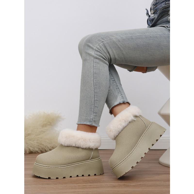 2025 New Plus-size Wool Cotton Shoes Women's Winter Platform Muffin Fleece Warm Wedge Short Snow Boots