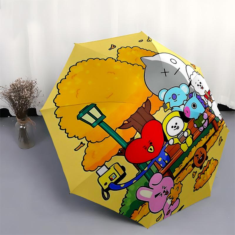 1pc Outdoor Umbrella with BT21 Characters - Automatic Opening/Closing, Portable 3-Fold Design, 8-Bone Iron Frame - Perfect Gift for Fans, Travele