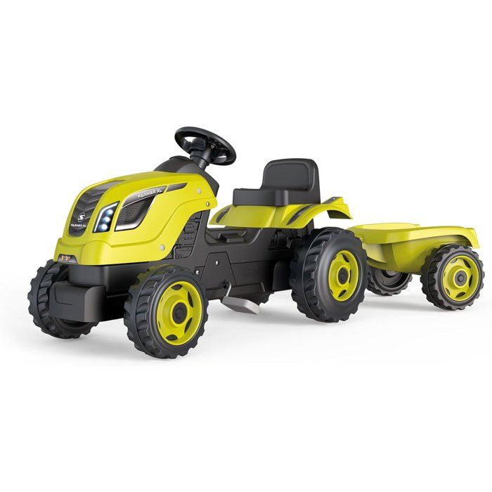 Smoby - Tracteur Farmer XL Vert + Remorque - Tracteur a Pédales - Siege Ajustable - Volant avec Klaxon - Capot Ouvrable - Des 3 ans