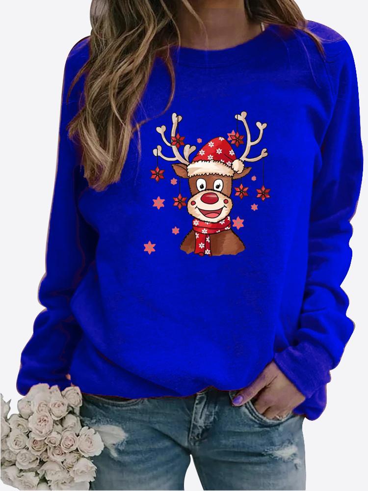 Vinter, uformelt langermet genser med julenisse-trykk, dame-t-skjorte med rund hals, løs t-skjorte i plussstørrelser Langermet genser
