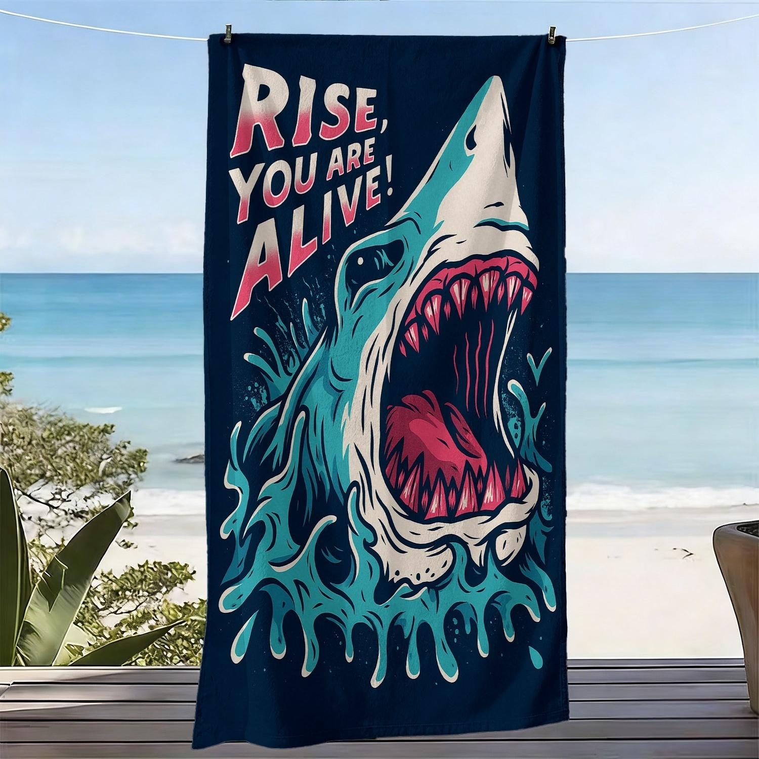fierce and powerful great white shark polyester microfiber beach towel is highly absorbent, suitable for swimming beach outings W30*H60(CM)