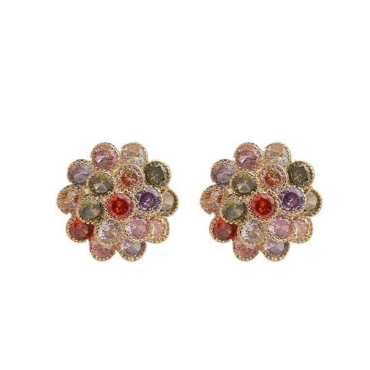 SSeeSY 2025 Hot Selling Custom Design Fashion Jewelry Shiny Color Zircon 3D Flower Earrings with Advanced Brass Earrings Stud