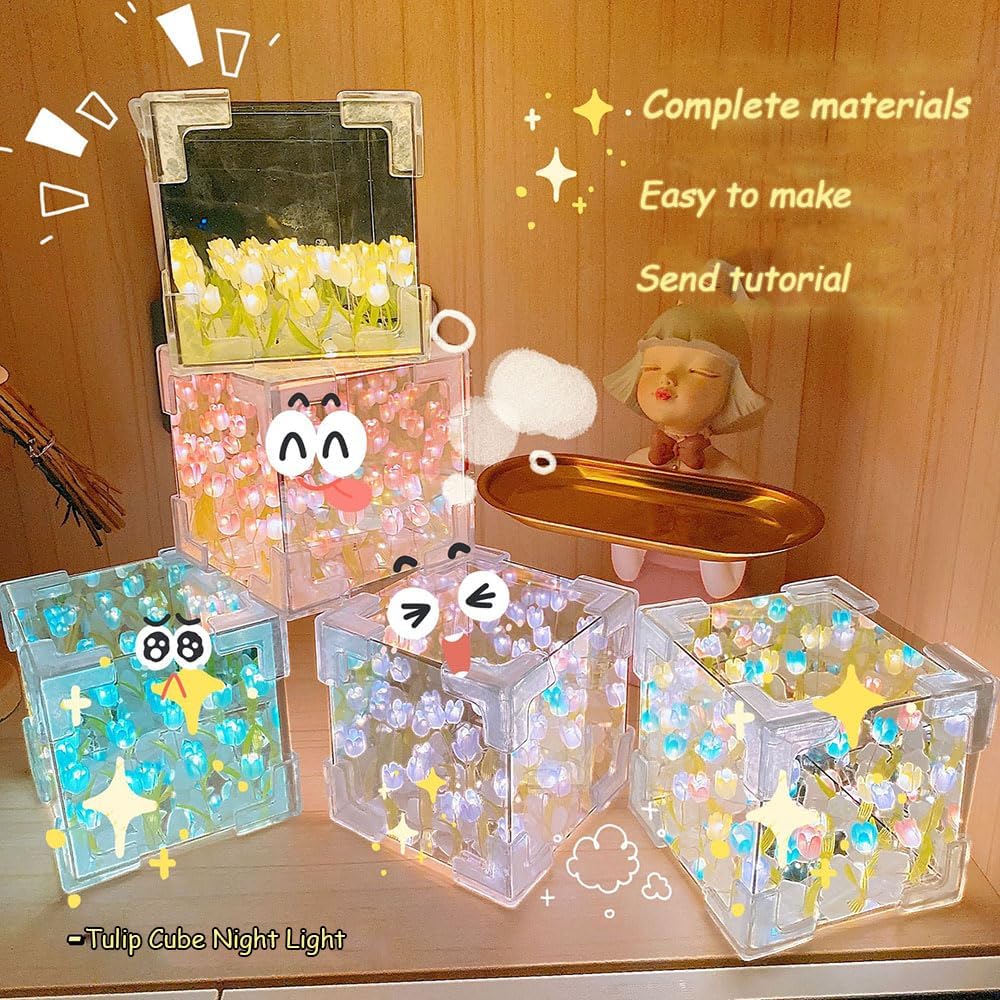 Blossom Box Tulips, Lampara De Tulipanes Infinitos, Tulip Lamp, Tulip Mirror Lamp, Tulipanes En Cajita De Cristal, Suitable for Bedroom, Living Room,