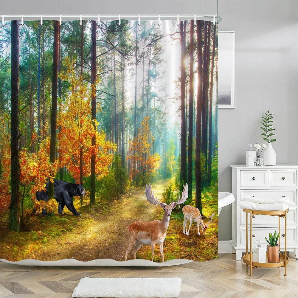 Fall Maple Shower Curtain Thanksgiving Harvest Pumpkin Orange Autumn Maple Leaves Sunflowers Fabric Bathroom Decor Bath Curtains