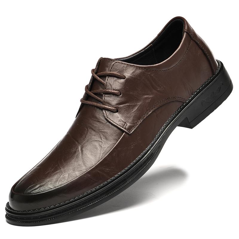 Men s Black Formal Genuine Leather Low-Top Shoes - British Style, Casual, Trendy, Perfect for Business or Weddings 41