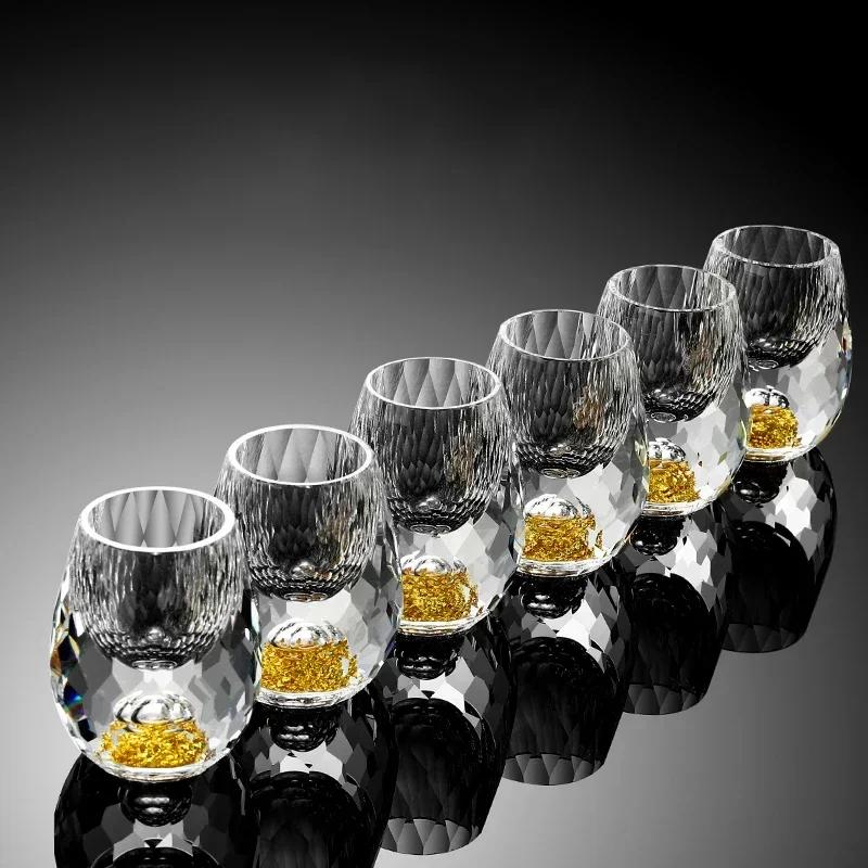6pcs 15ml Luxury Crystal Glass Whisky Sake Shochu Bar Liqueur Gold Foil Glass Drinkware Set Hard Liquor Wine Glass Tea Cup Gifts