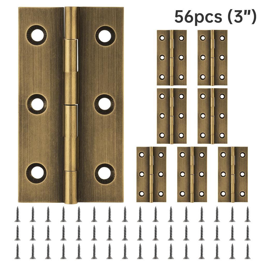 8 Pcs Solid Brass Butt Hinges with 48 Pcs Screws for Furniture, Cabinet, Drawer, Wood Box - Heavy Duty Folding Hardware