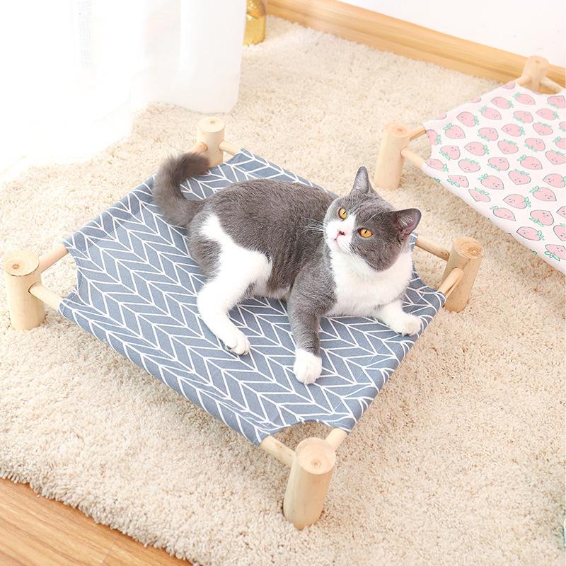 Elevated Pet Bed for Cats Dogs Detachable Nylon Canvas with Pine Wood Frame Breathable Raised Kitty Puppy Nest Portable Pet Bed